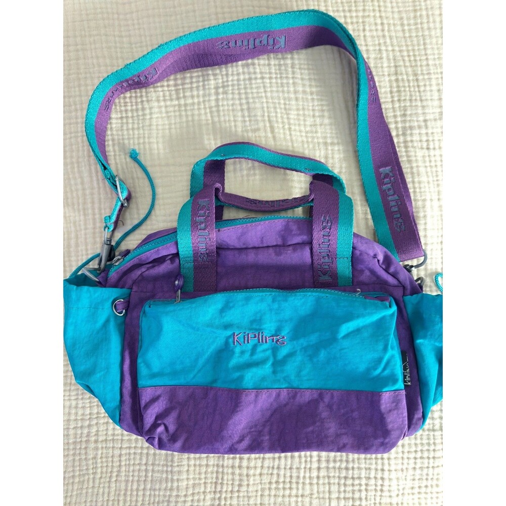 KIPLING Mini Duffel Bag Purse Green Purple Vintage 90S